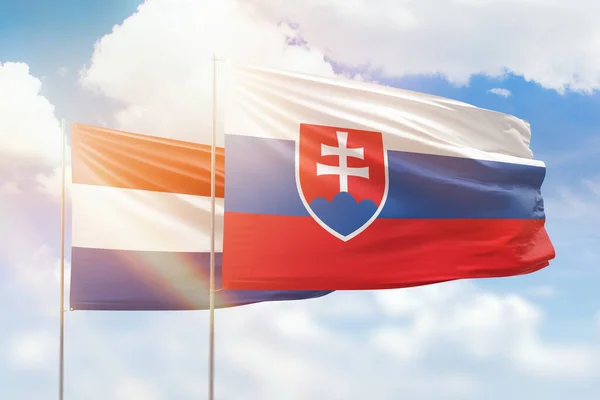 Sunny Blue Sky Flags Slovakia Netherlands — Fotografia de Stock