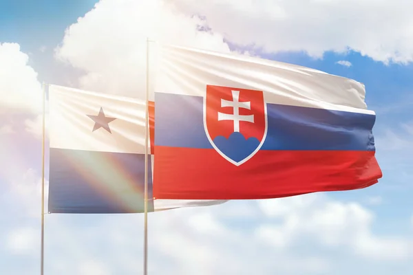 Sunny Blue Sky Flags Slovakia Panama —  Fotos de Stock
