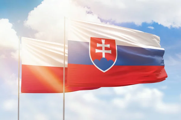 Sunny Blue Sky Flags Slovakia Poland — Stock Fotó