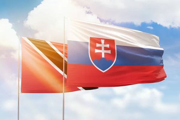 Sunny Blue Sky Flags Slovakia Trinidad Tobago —  Fotos de Stock