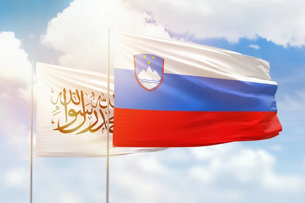 Sunny Blue Sky Flags Slovenia Afghanistan — Foto Stock