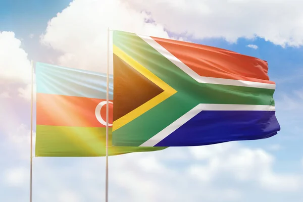Sunny Blue Sky Flags South Africa Azerbaijan — ストック写真