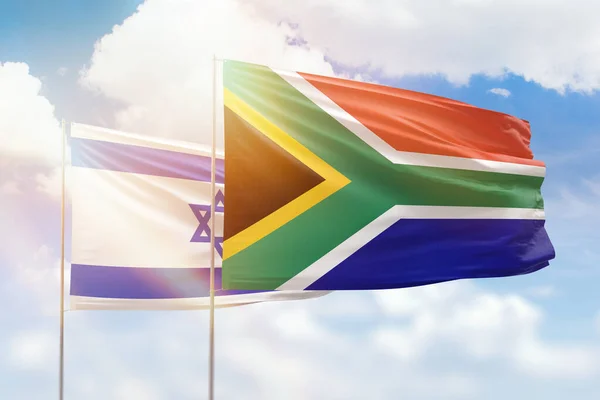 Sunny Blue Sky Flags South Africa Israel — Photo