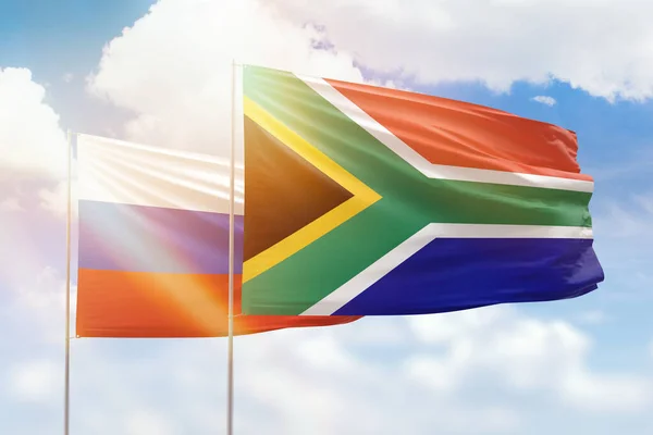 Sunny Blue Sky Flags South Africa Russia — 图库照片