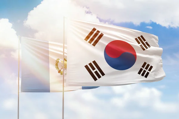 Sunny Blue Sky Flags South Korea Guatemala — Stock Photo, Image