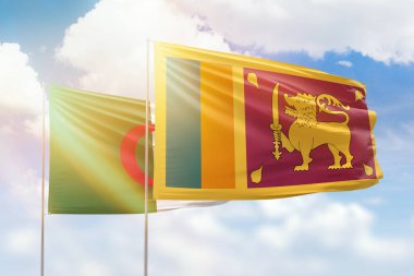 Sunny blue sky and flags of sri lanka and algeria