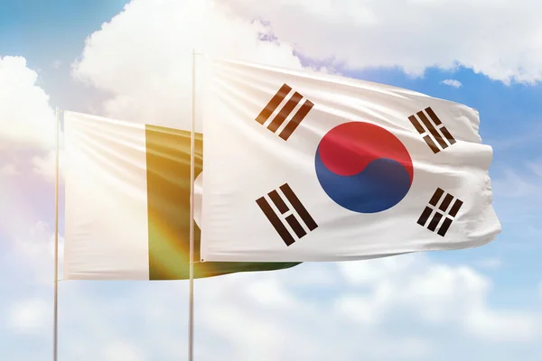 Sunny Blue Sky Flags South Korea Pakistan — Stock Photo, Image