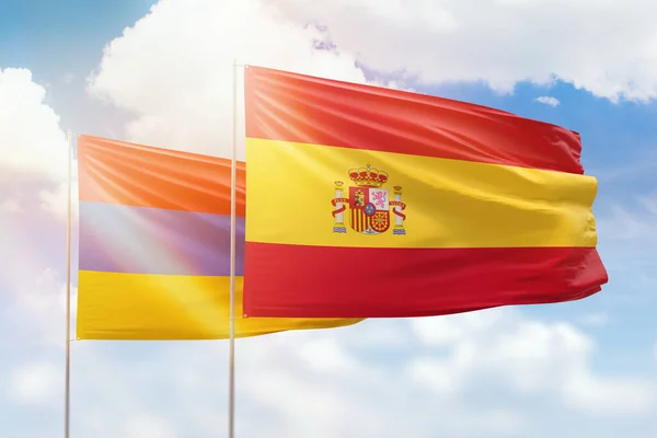 Sunny Blue Sky Flags Spain Armenia — 图库照片