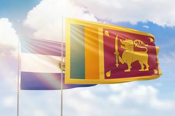 Sunny Blue Sky Flags Sri Lanka Salvador — Stock Photo, Image