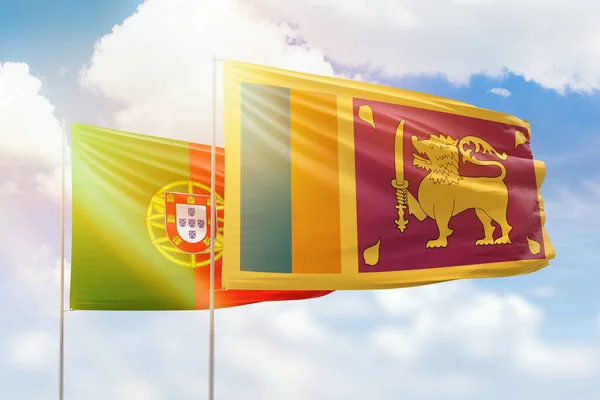 Sunny Blue Sky Flags Sri Lanka Portugal — Stock Photo, Image