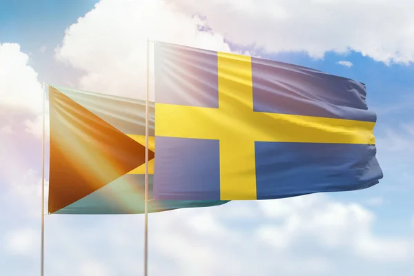 Sunny Blue Sky Flags Sweden Bahamas — Stock Photo, Image