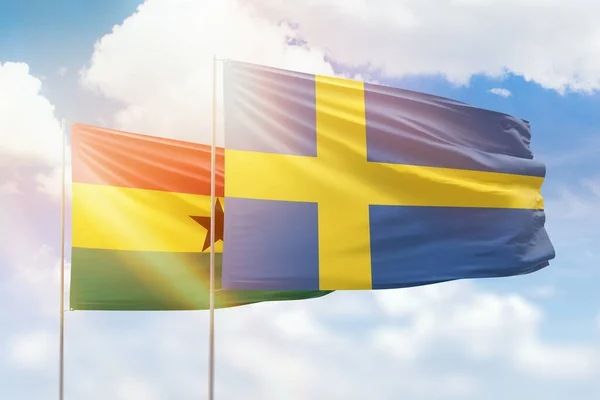 Sunny Blue Sky Flags Sweden Ghana — Stock fotografie