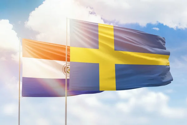 Sunny Blue Sky Flags Sweden Paraguay — Stock fotografie