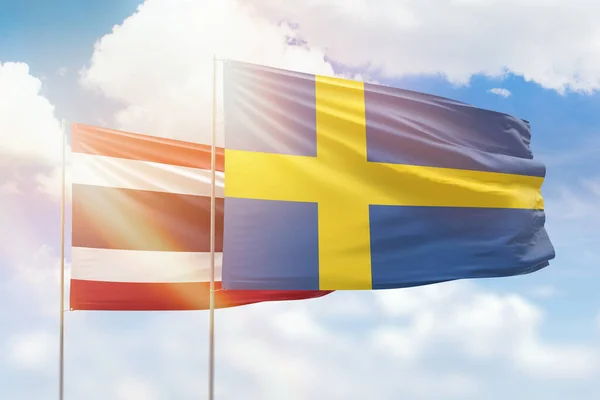 Sunny Blue Sky Flags Sweden Thailand — Stock fotografie