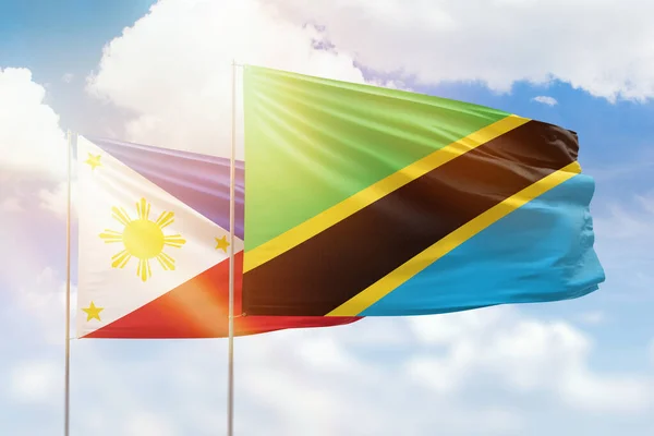 Sunny Blue Sky Flags Tanzania Philippines — Foto Stock