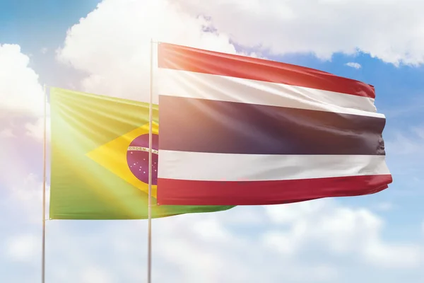 Sunny Blue Sky Flags Thailand Brazil — Fotografia de Stock
