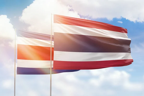 Sunny Blue Sky Flags Thailand Costa Rica — 图库照片