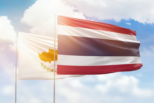 Sunny Blue Sky Flags Thailand Cyprus — Stockfoto