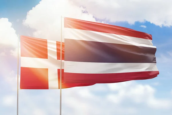 Sunny Blue Sky Flags Thailand Denmark —  Fotos de Stock