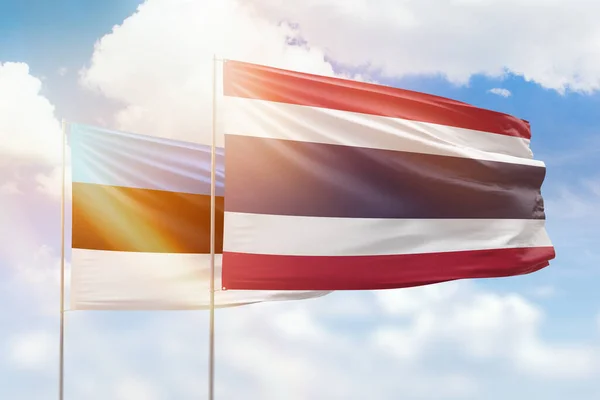 Sunny Blue Sky Flags Thailand Estonia — Stock Fotó