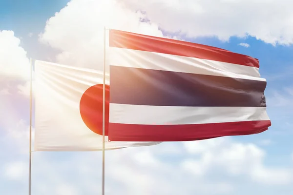 Sunny Blue Sky Flags Thailand Japan — Stockfoto