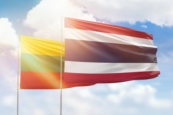 Sunny Blue Sky Flags Thailand Lithuania — Fotografia de Stock