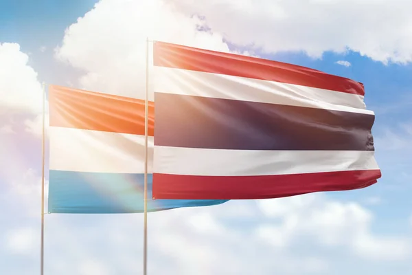 Sunny Blue Sky Flags Thailand Luxembourg — 图库照片