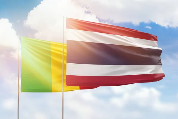 Sunny Blue Sky Flags Thailand Mali — Zdjęcie stockowe