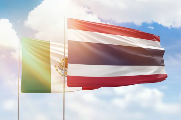 Sunny Blue Sky Flags Thailand Mexico — Fotografia de Stock