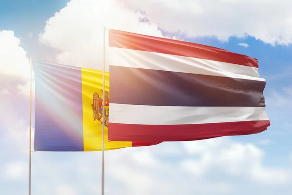 Sunny Blue Sky Flags Thailand Moldova — Fotografia de Stock