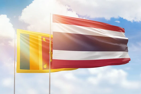 Sunny Blue Sky Flags Thailand Sri Lanka — Stockfoto