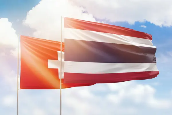 Sunny Blue Sky Flags Thailand Switzerland — Stock fotografie