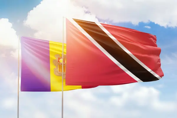 Sunny Blue Sky Flags Trinidad Tobago Andorra — 图库照片