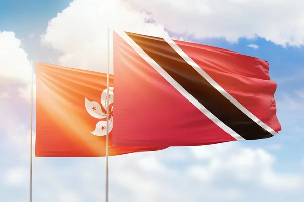 Sunny Blue Sky Flags Trinidad Tobago Hong Kong — 图库照片