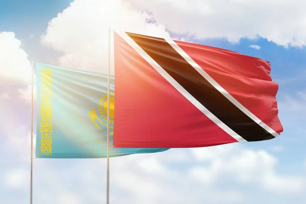 Sunny Blue Sky Flags Trinidad Tobago Kazakhstan — 图库照片