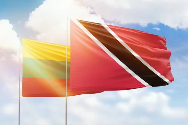 Sunny Blue Sky Flags Trinidad Tobago Lithuania — Stok fotoğraf