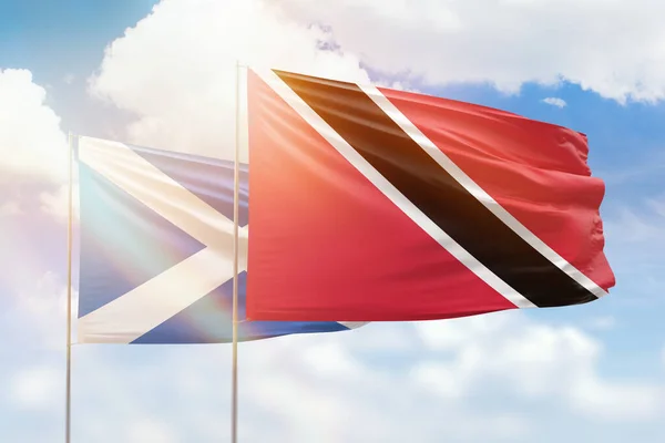 Sunny Blue Sky Flags Trinidad Tobago Scotland — Stok fotoğraf