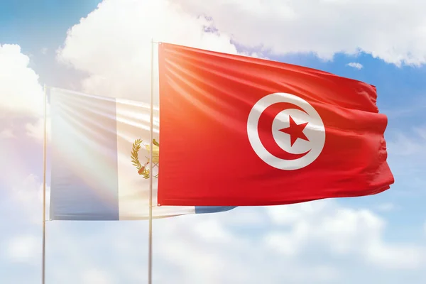 Sunny Blue Sky Flags Tunisia Guatemala — ストック写真