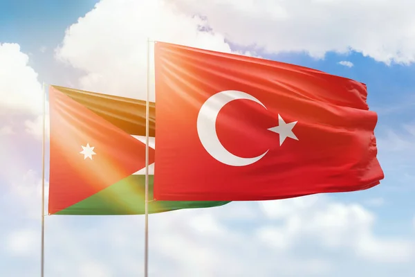 Sunny Blue Sky Flags Turkey Jordan — Stock Photo, Image