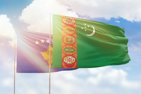 Sunny Blue Sky Flags Turkmenistan Kosovo — Stock fotografie