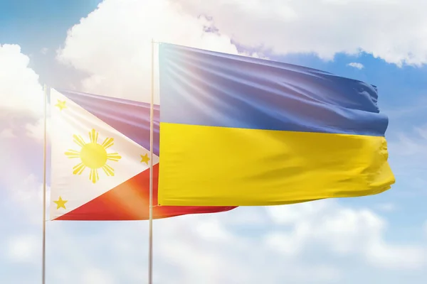 Sunny Blue Sky Flags Ukraine Philippines — ストック写真