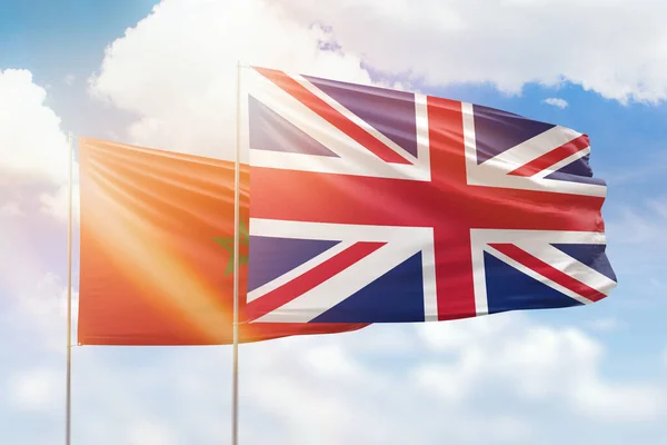Sunny Blue Sky Flags United Kingdom Morocco — Stockfoto