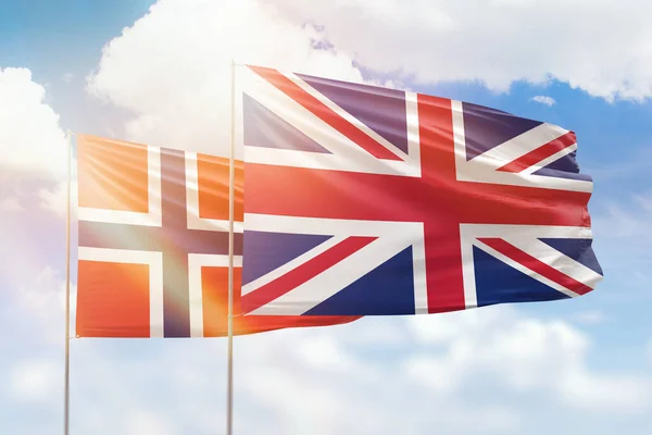 Sunny Blue Sky Flags United Kingdom Norway — Stockfoto
