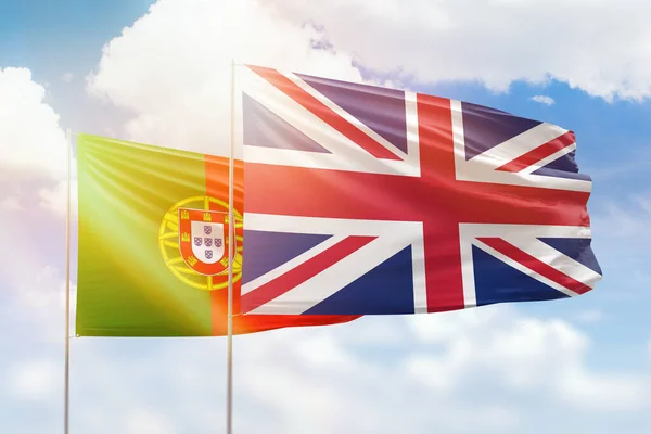 Sunny Blue Sky Flags United Kingdom Portugal — Stok fotoğraf
