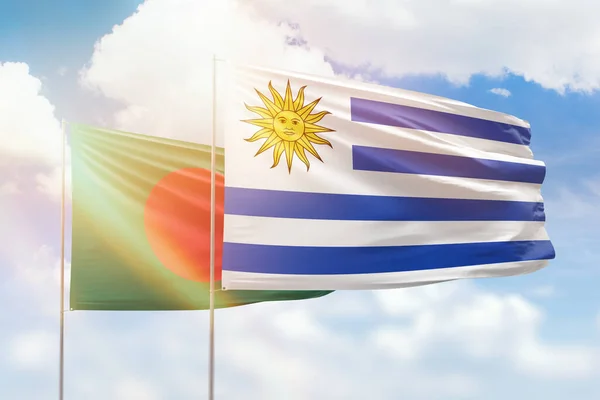 Sunny Blue Sky Flags Uruguay Bangladesh — Fotografia de Stock