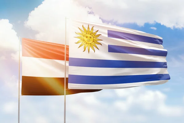 Sunny Blue Sky Flags Uruguay Yemen — Stockfoto