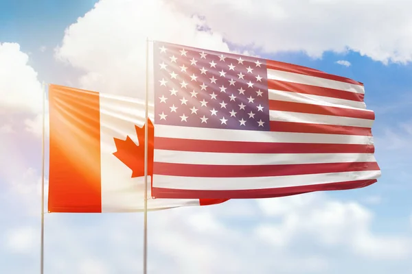 Sunny Blue Sky Flags United States America Canada — 图库照片