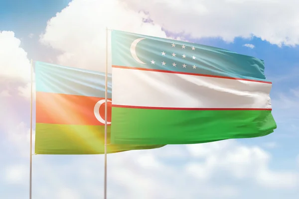 Sunny Blue Sky Flags Uzbekistan Azerbaijan — Stock fotografie
