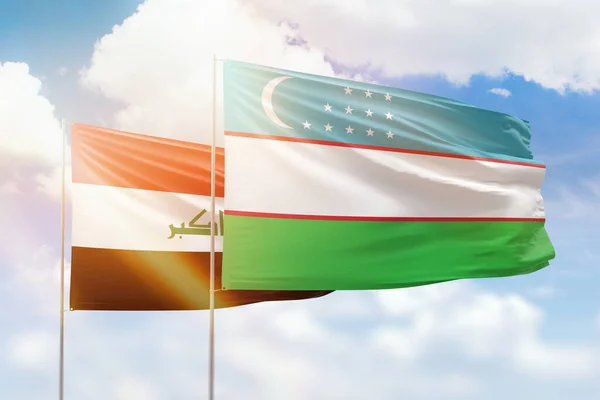 Sunny Blue Sky Flags Uzbekistan Iraq — Stock fotografie