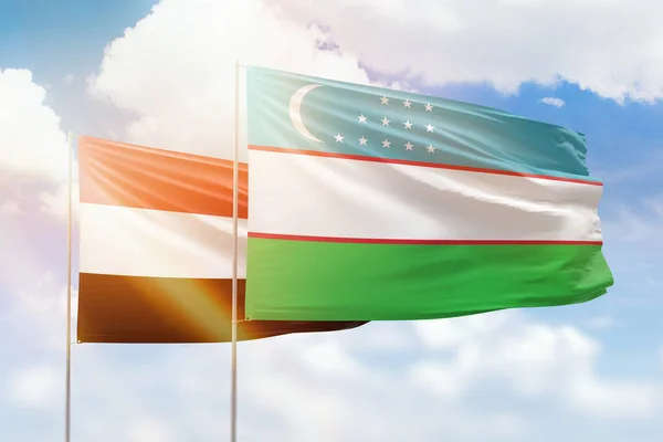 Sunny Blue Sky Flags Uzbekistan Yemen — Stock Photo, Image
